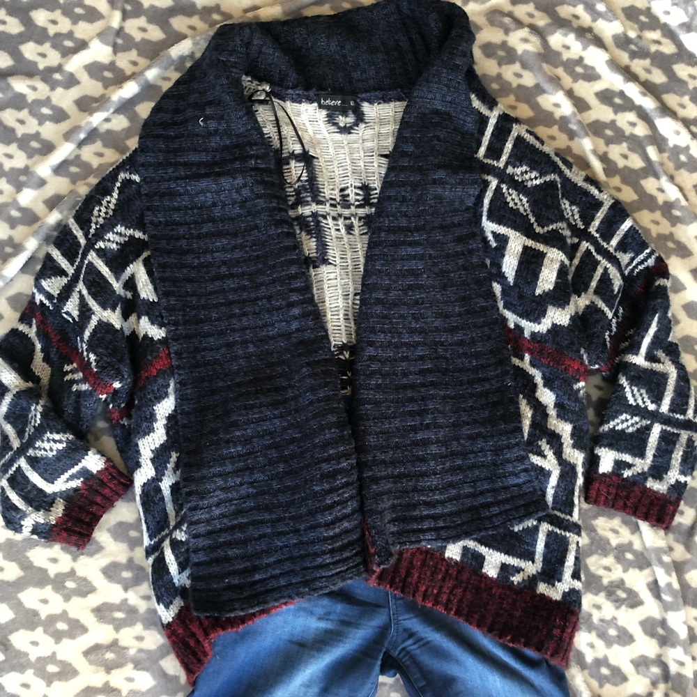 Patterned Open Wool Blend Cardigan